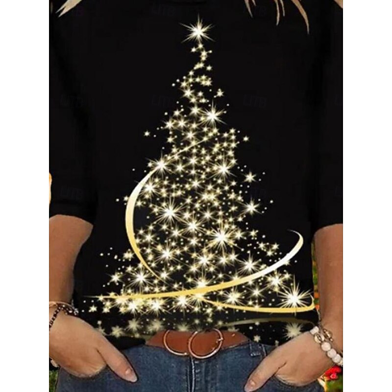 Christmas Women's T Shirt Graphic Christmas Tree Vintage Fashion Stylish Long Sleeve Crew Neck Regular Tops Daily Weekend Print Black Red Blue Green Spring Fall Winter4