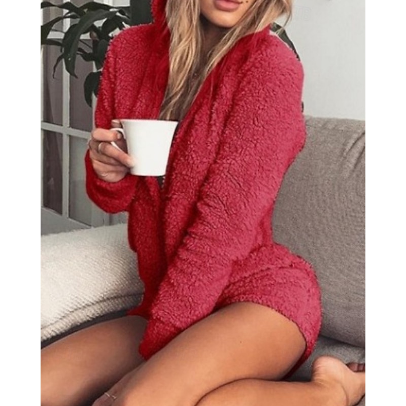Women's Pajamas Onesie Casual Pure Color Vacation Home Daily Long Sleeve Hoodie Black Pink Red Blue Gray Fall Winter Regular Fit4
