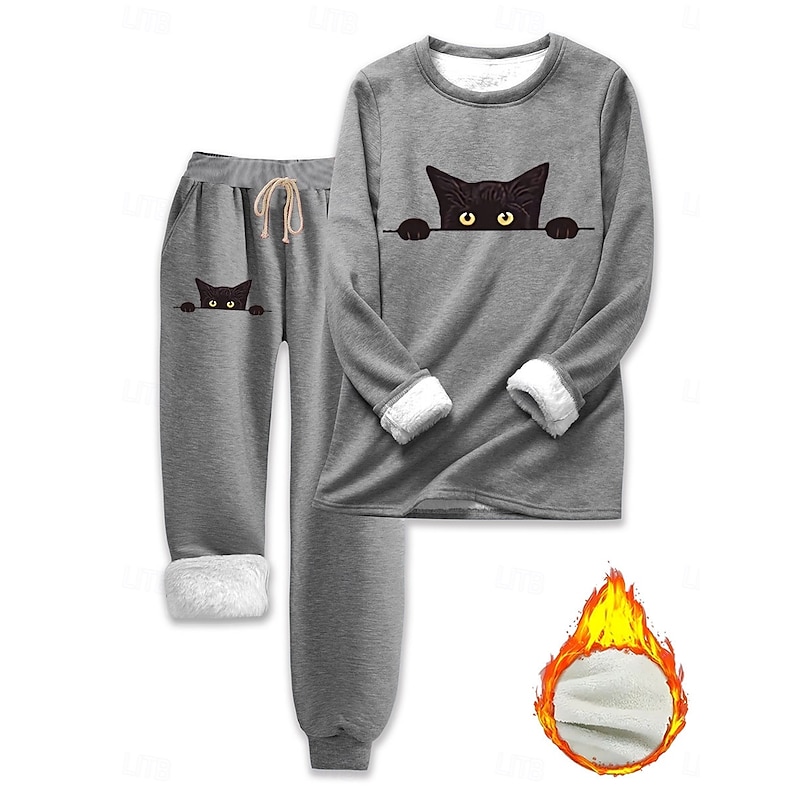 Women's Elegant Warm Fashion Two Piece Sets Tracksuit Pants Sets Long Sleeve Bishop Sleeve Crew Neck Graphic Animal Print Outdoor Vacation Daily Pink Dark Pink Red Spring Regular Fit4