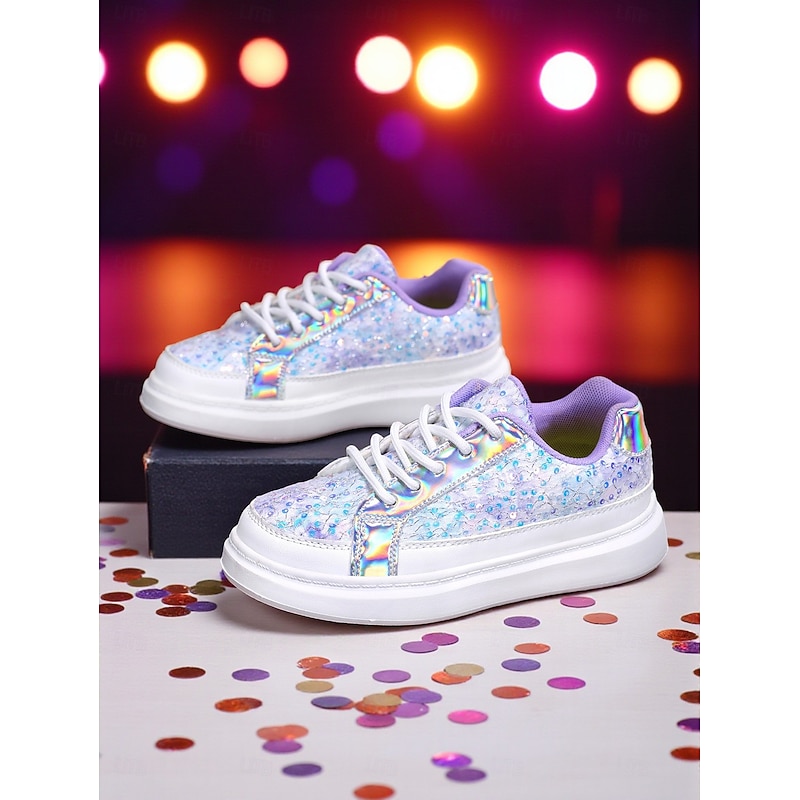 Korean Idol Inspired Pop Star Costume Shoes Girls' Sparkly Holographic Sneakers with Sequin Detailing Casual Fashion Footwear for Dance and Party Outfits2