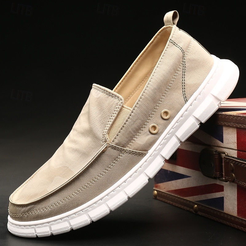 Men's Beige Slip-On Loafers with White Sport Sole – Casual Fashion Shoes for Weekend Outings, Driving and Daily Wear