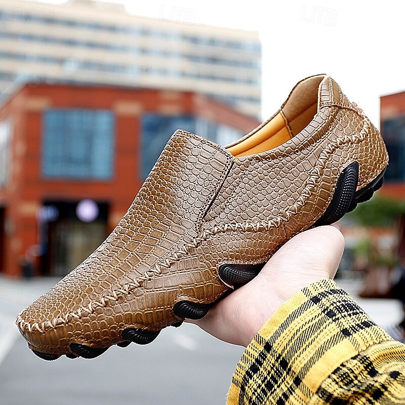 Men's Brown Crocodile Pattern  Loafers – Luxury Casual Moccasin Shoes for Business, Parties and Special Occasions4