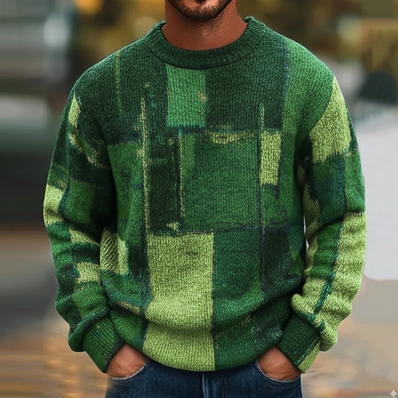 Men's Color Block Abstract Pullover Sweater Jumper Knitwear Crewneck Casual Vacation Home Street 3D Print Knitting Keep Warm Long Sleeve Spring Fall Winter Blue Orange Green3