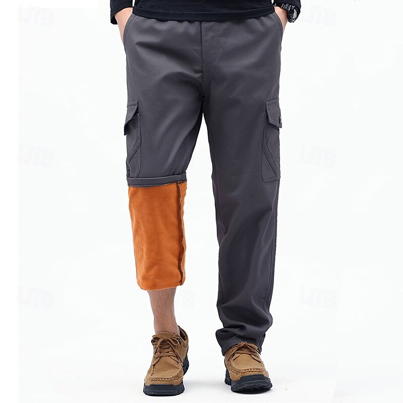 Men's Cargo Pants Cargo Trousers Fleece Pants Drawstring Pocket Warm Plain Comfort Soft Full Length Outdoor Business Casual Fashion Streetwear Black Army Green Inelastic