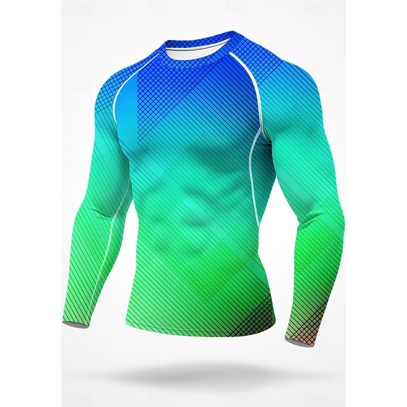 Men's Running T-Shirt Athletic Shirt Gym Shirt Fitness Shirt Workout Shirt Color Block Long Sleeve Tee Tshirt Geometric UPF 50 UV Resistant Soft Sweat wicking Mountain Bike / MTB Gym Workout Mountain3