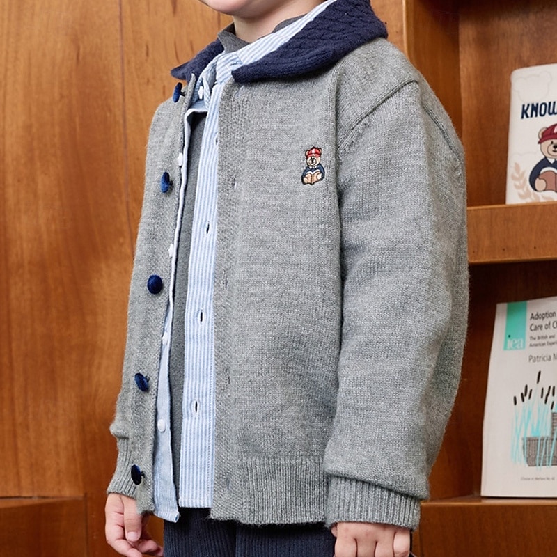 Kids Unisex Baseball Jackets Outerwear Color Block Long Sleeve Comfort Buttons Soft Coat Outdoor Fashion Daily Gray Spring Fall 4 years+4