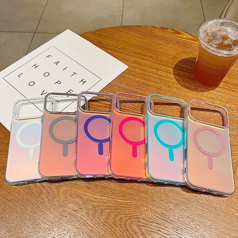 Phone Case For iPhone 17 Pro Max 17 Air 16 15 14 Pro Max 13 Pro Max Back Cover Magnetic Adsorption Support Wireless Charging Non-Yellowing Shockproof Color Gradient TPU4