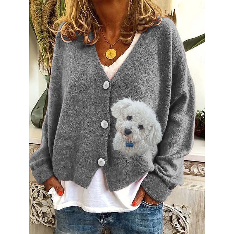 Women's Sweater Cardigan Casual Soft Animal Ribbed V Neck Knitted Long Sleeve Regular Tops Knit Christmas Outdoor Daily Pink Khaki Fall Winter3