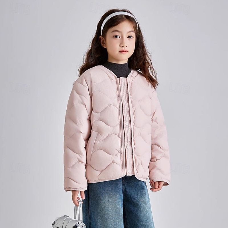 Kids Girls' Down Jacket Puffer Jacket Solid Color Fashion Zipper Pocket School Coat Outerwear 4-12 Years Winter Black Pink Blue2