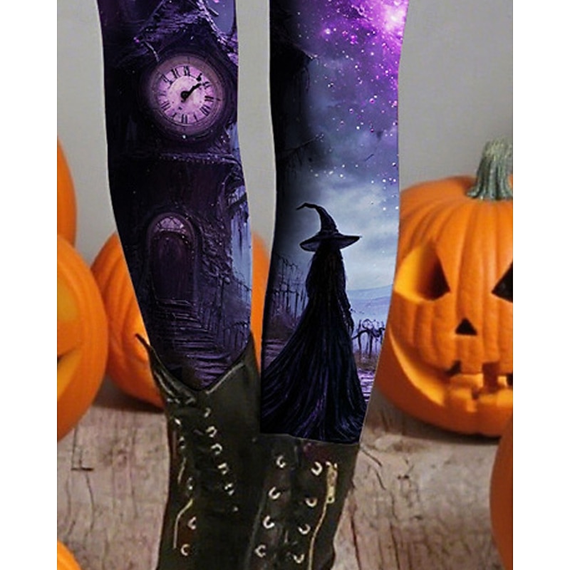 Women's Leggings Cozy Leggings Basic Casual Full Length High WaistPantsHalloween Graphic Printing Thermal Warm Comfortable High Elasticity Vacation Casual Daily Violet Fall Winter Slim Fit3