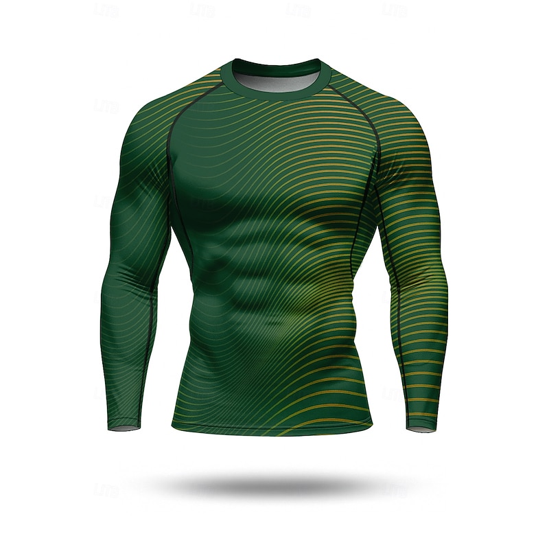 Men's Compression Shirt Running Shirt 3D Print Seamless Long Sleeve Base Layer Striped Quick Dry Compression Power Flex Moisture Wicking Gym Workout Active Training Exercise Sportswear Activewear