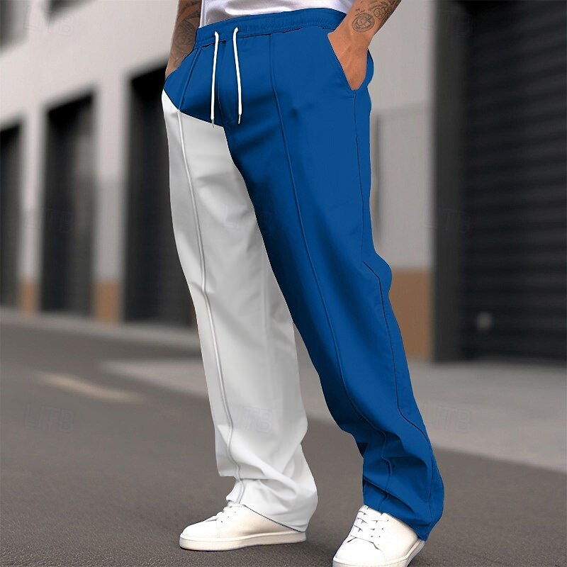 Men's Sweatpants Wide Leg Sweatpants Trousers Baggy Pants Drawstring Elastic Waist Straight Leg Color Block Breathable Full Length Outdoor Casual Daily Fashion Streetwear Black Red Stretchy2