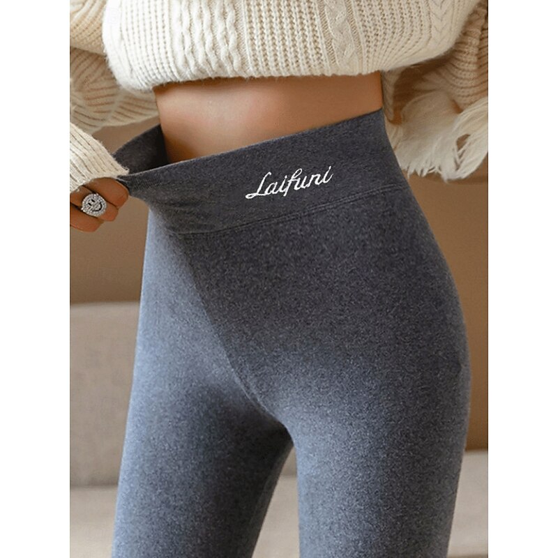 Women's Fleece Pants Leggings Fashion Streetwear Casual Ankle-Length High Waist Plain Comfy Soft Comfortable Micro-elastic Outdoor Street Light Gray Dark-Gray Black Spring Fall Winter Regular Fit