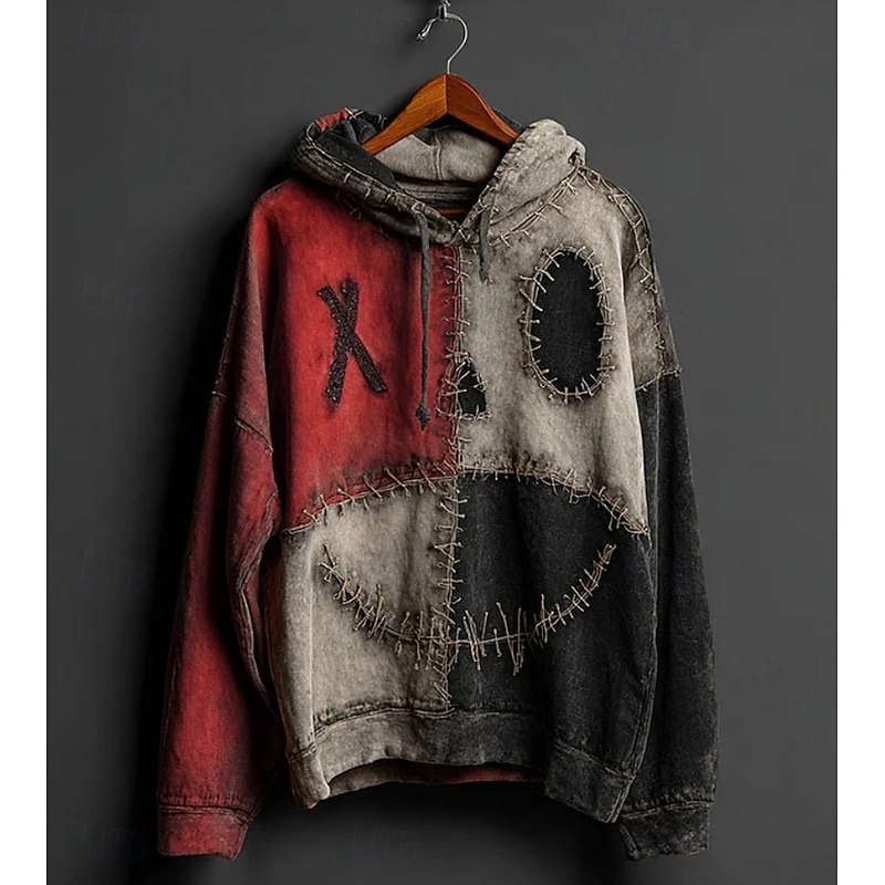 Halloween Women's Pullover Hoodie Sweatshirt Monster Graphic Skull Casual Print Long Sleeve Hooded Street Dailywear Casual Drawstring Patchwork Print Red Purple Orange Green Light Grey Fall Winter3