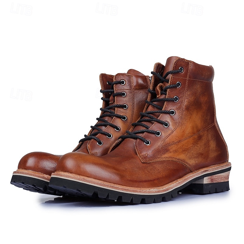 Men's Genuine Leather Lace-Up Work Boots – Durable Outdoor Combat Hiking Boots with Rugged Sole for Construction and Adventure3