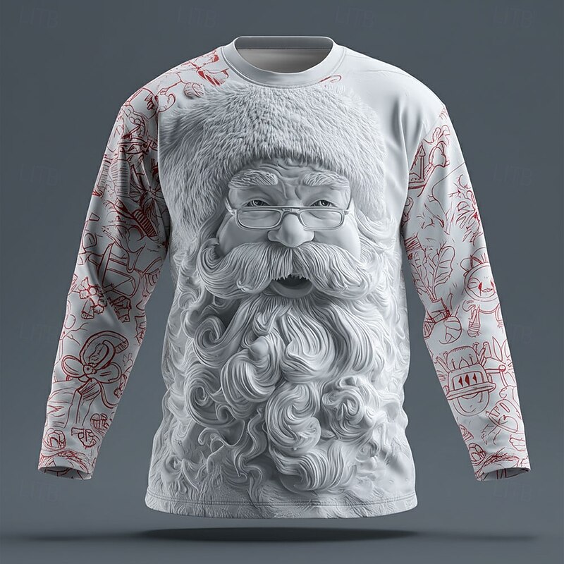 Christmas Men's Santa Claus 3D T Shirt Long Sleeve T shirt 3D Print Crew Neck Shirt Fashion Basic 3D Street Casual Daily White Red Red 2 Summer Spring Clothing Apparel S M L XL XXL XXXL3