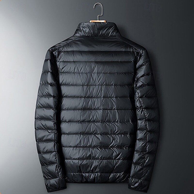 Men's Winter Coat Puffer Jacket Padded Jacket Pocket Polyster Vacation Daily Wear Date Regular Fashion Casual Comfortable Thermal Warm Fall Winter Solid / Plain Color Wine Black Royal Blue Dark Blue3