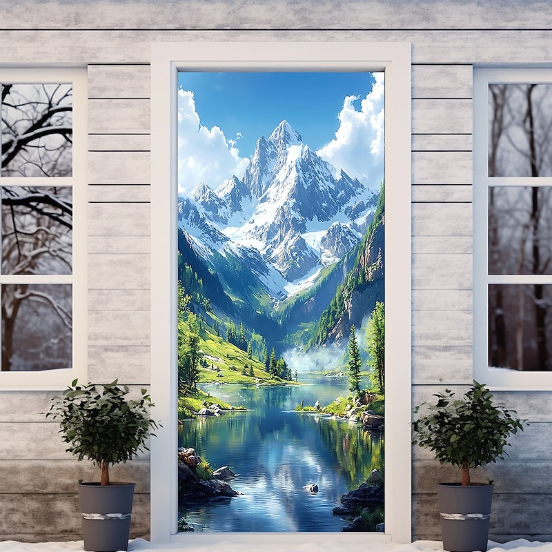 Door Cover Outdoor Banners Landscape Mountains 3D Scenic Bedroom Living Room Front Door Home Decor4
