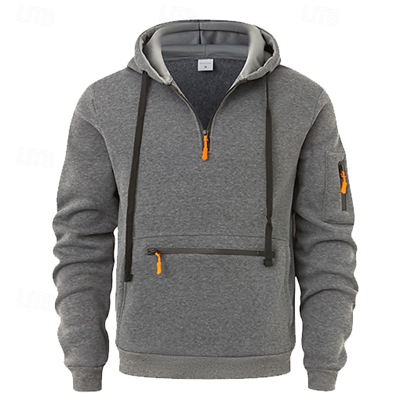 Men's Hoodie Quarter Zip Hoodie Black Wine Navy Blue Dark Gray Hooded Plain Drawstring Pocket Sports & Outdoor Daily Holiday Polyester Streetwear Basic Casual Fall Winter Clothing Apparel Hoodies