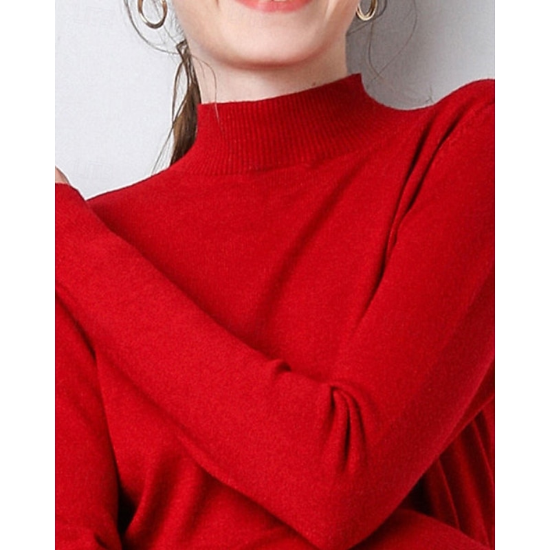 Women's Sweater Pullover Streetwear Casual Solid Color Stand Collar Knitted Long Sleeve Regular Tops Knit Daily Going out Weekend Black White Fall Winter4