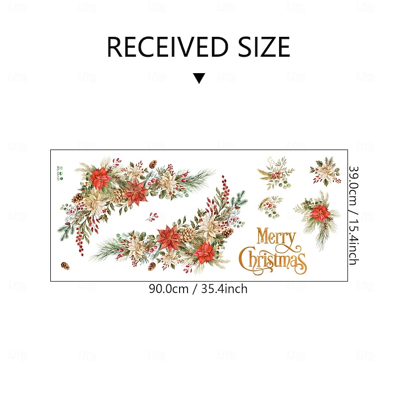Christmas Sticker Wall Decals Holiday Flower Design Removable Vinyl Mural Bedroom Bedside Decoration Christmas Party Background Wall Art Home Decor Supplies3
