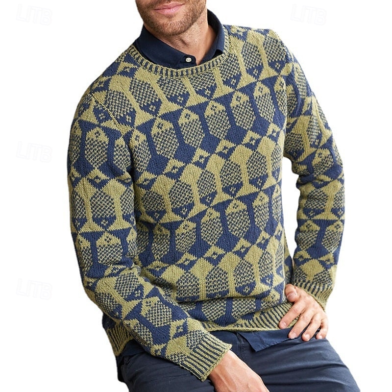 Men's Geometic Fair isle Sweater Pullover Sweater Jumper Knitwear Crewneck Casual Vacation Daily 3D Print Keep Warm Long Sleeve Spring Fall Winter Green3