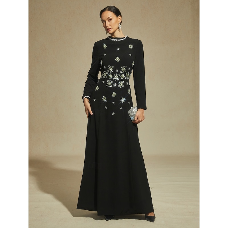 Women's Maxi Dress Sheath Dress Trumpet Mermaid Dress A Line Dress Elegant Formal Evening Party Regular Fit Solid Color Long Sleeve Stand Collar Black Spring Fall Winter