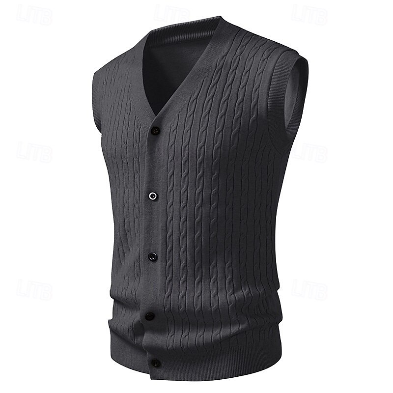Men's Sweater Sweater Vest Cardigan Sweater Ribbed Knit Regular Tops Knitted Ribbed Plain V Neck Vacation Fashion Casual Daily Wear Clothing Apparel Fall Winter Black Yellow L XL 2XL3