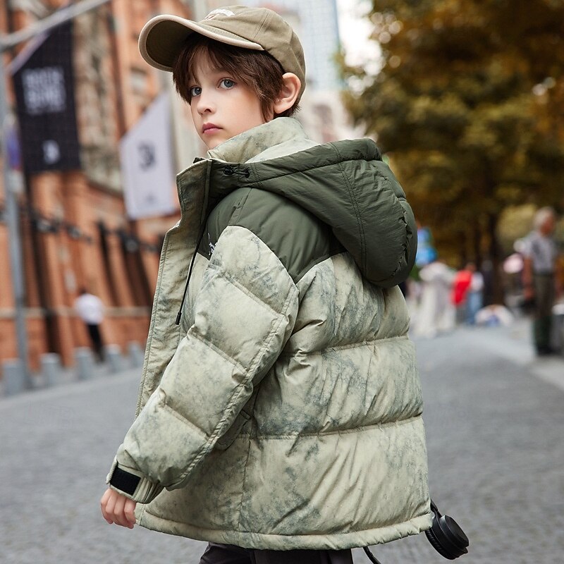 Kids Unisex Down Jacket Outdoor Jacket Puffer Jacket Outerwear Tie Dye Long Sleeve Keep Warm Windproof Coat Outdoor Daily Basic Pink Green Gray Fall Winter 4 years+2