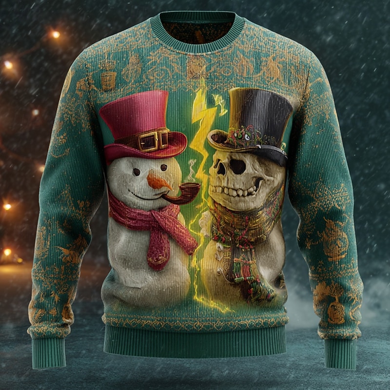 Ugly Christmas Sweater Men's Snowman Pullover Sweater Jumper Knitwear Crewneck Casual Vacation Daily Festival 3D Print Keep Warm Long Sleeve Fall Winter Green 1# Green 2# Green2