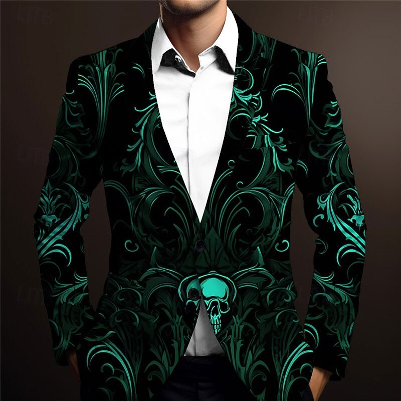 Men's Skeleton Long Sleeve Turndown Business Gothic Work Wear to work Going out Buttons Print Multi Pocket3