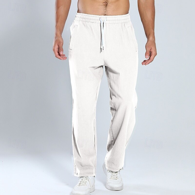 Men's Trousers Summer Pants Beach Pants Drawstring Pocket Elastic Waist Color Block Comfort Breathable Vacation Daily Holiday Hawaiian Boho Black White2