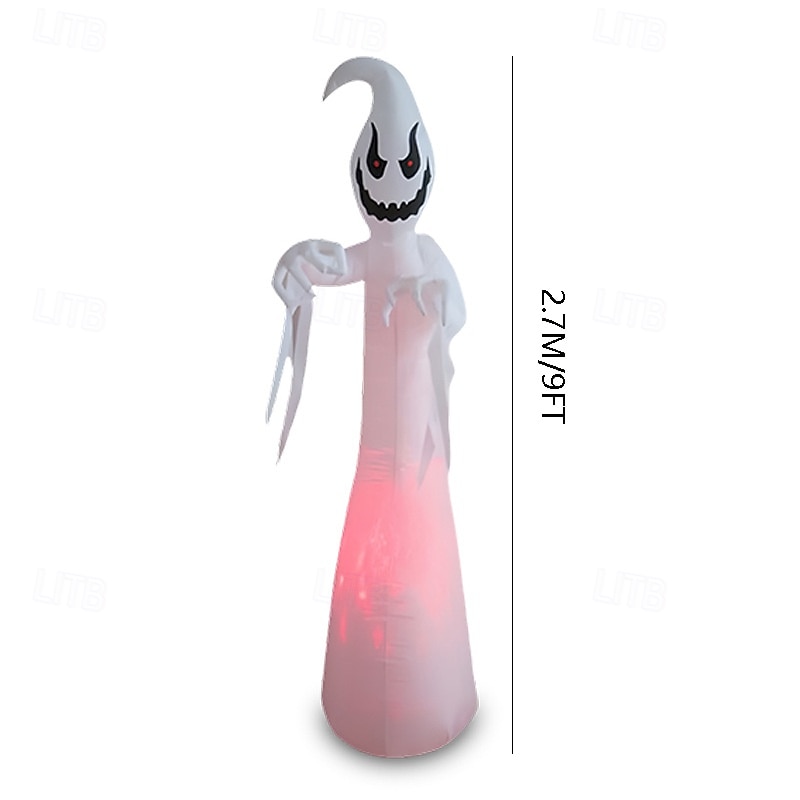 1 Pc 2.7M/9FT Halloween Horror Ghost White Ghost LED Flame Lamp Inflatable Air Model Indoor and Outdoor Courtyard Garden Lawn Party Horror Atmosphere Decorative Lamp EU/US/UK/AU Plug2