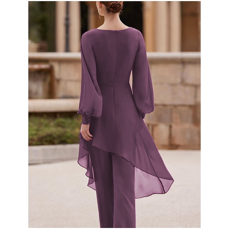 Sheath Mother of the Bride  Formal Wedding Guest Elegant Vintage V Neck Floor Length Chiffon  Short Sleeve with Pleats Ruched Flower2