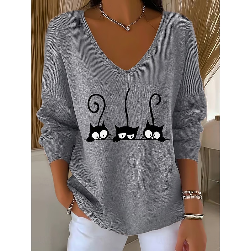 Women's Sweater Pullover Fashion Streetwear Casual Graphic Animal V Neck Oversized Knitted Long Sleeve Regular Tops Knit Outdoor Daily Pink Orange Spring Fall4