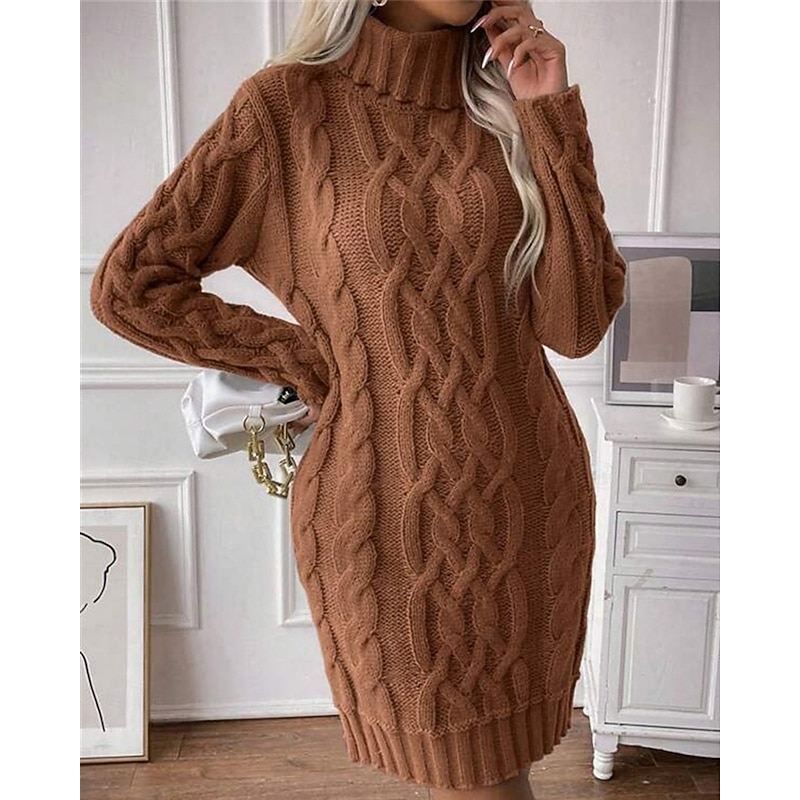 Women's Mini Dress Sweater Dress Knit Dress Casual Dress Elegant Fashion Modern Outdoor Daily Going out Regular Fit Slim Plain Long Sleeve Turtleneck Brown Fall Winter4