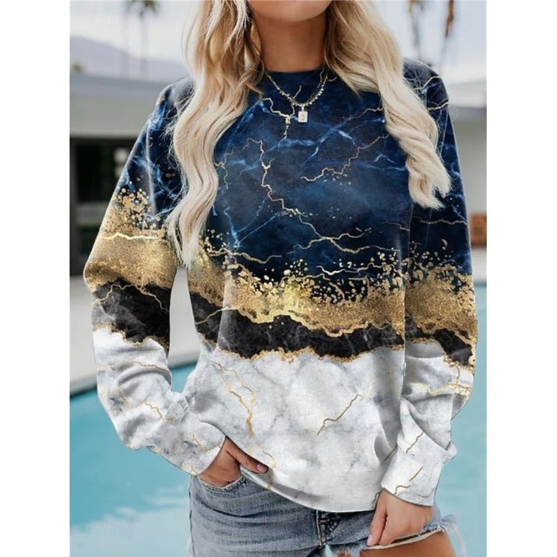 Women's Pullover Sweatshirt Graphic Striped Casual Long Sleeve Crew Neck Regular Tops Home Work Street Denim Blue Blue Green Khaki Army Green Spring Fall Winter3