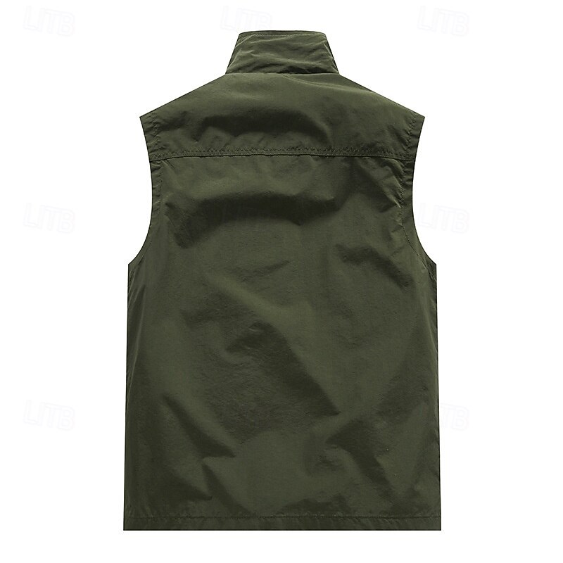 Men's Outdoor Vest Vest Fishing Vest Outdoor Daily Fashion Casual Spring Fall Pocket Polyester Comfortable Plain Zipper Stand Collar Regular Fit Black Khaki Army Green Dark Blue Vest3