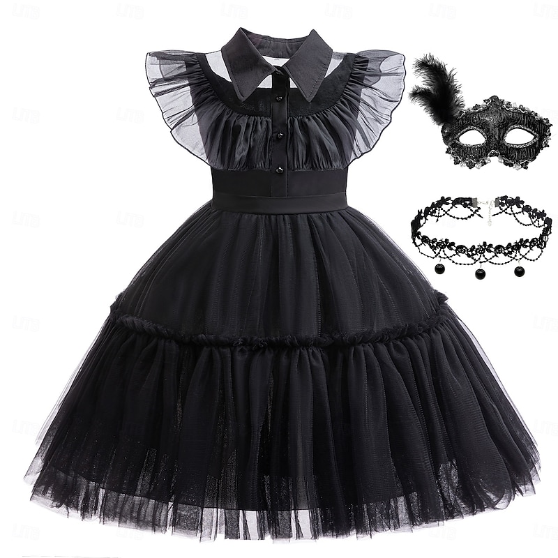 Gothic Horror Dark Academia Halloween Costume Cosplay Dress Masquerade Accessories Set Punk & Gothic Movie Cosplay for Girls' Kid's Carnival Children's Day Masquerade