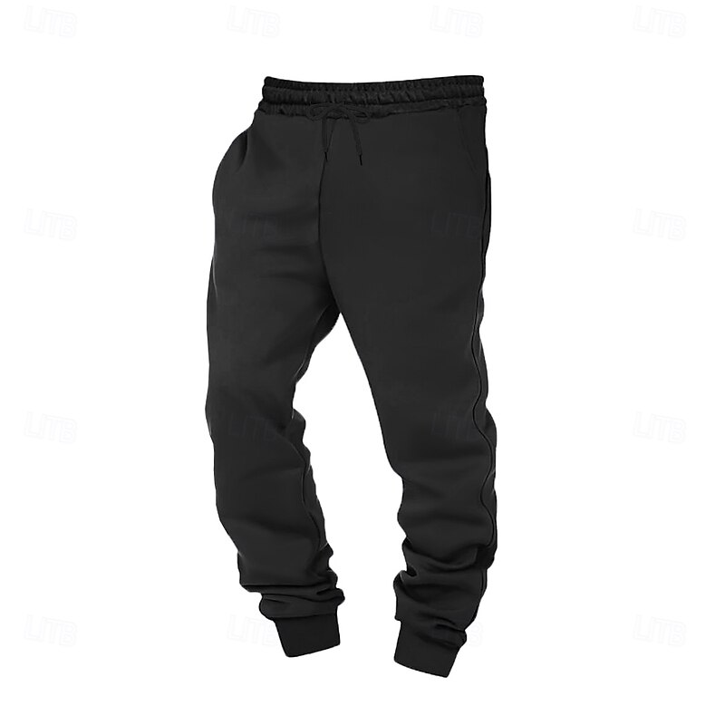 Men's Sweatpants Joggers Fleece Pants Trousers Casual Pants Drawstring Elastic Waist Plain Warm Full Length Outdoor Home Daily Fashion Classic Style Black White Inelastic3
