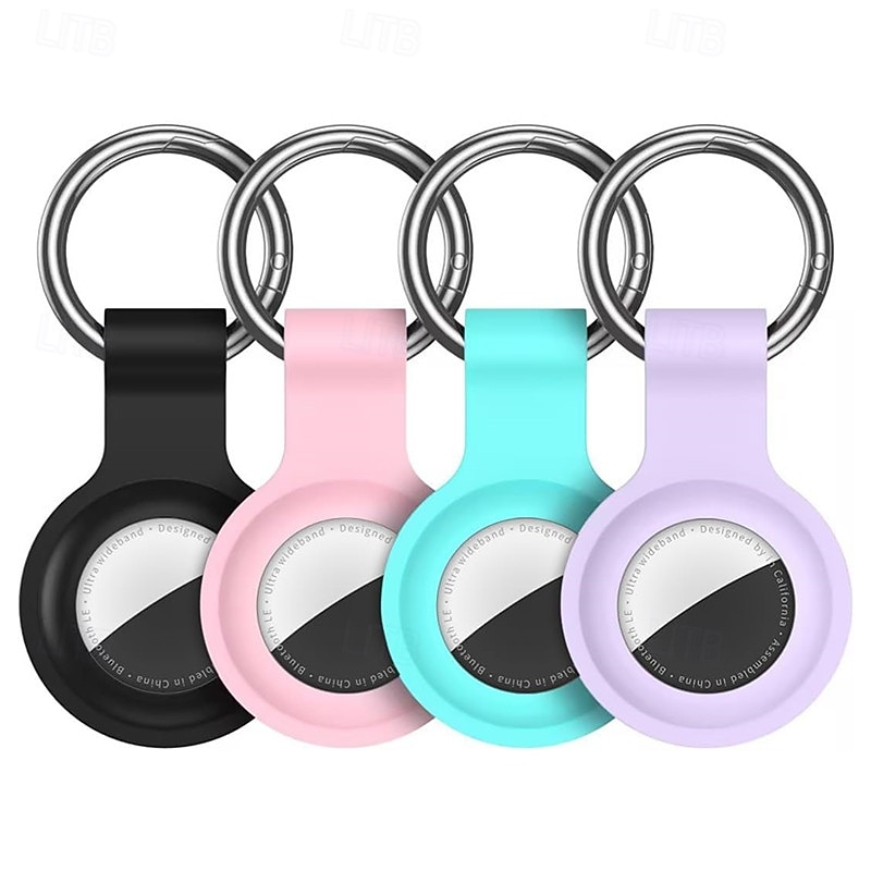 4 Pack Compatible with Apple AirTag Holder Case Keychain Silicone Key Chain Ring Cases Cover Tags GPS Tracker Item Tag Finders Accessories for Bags Luggages For Apple AirTag2