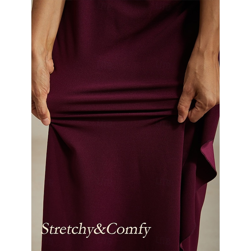 Women's Maxi Dress Sheath Dress Pleated Dress Ruffle Dress Elegant Party Semi Formal Wedding Guest Evening Party Graduation Solid Color Sleeveless Crew Neck Boat Neck Burgundy Summer Spring Fall3