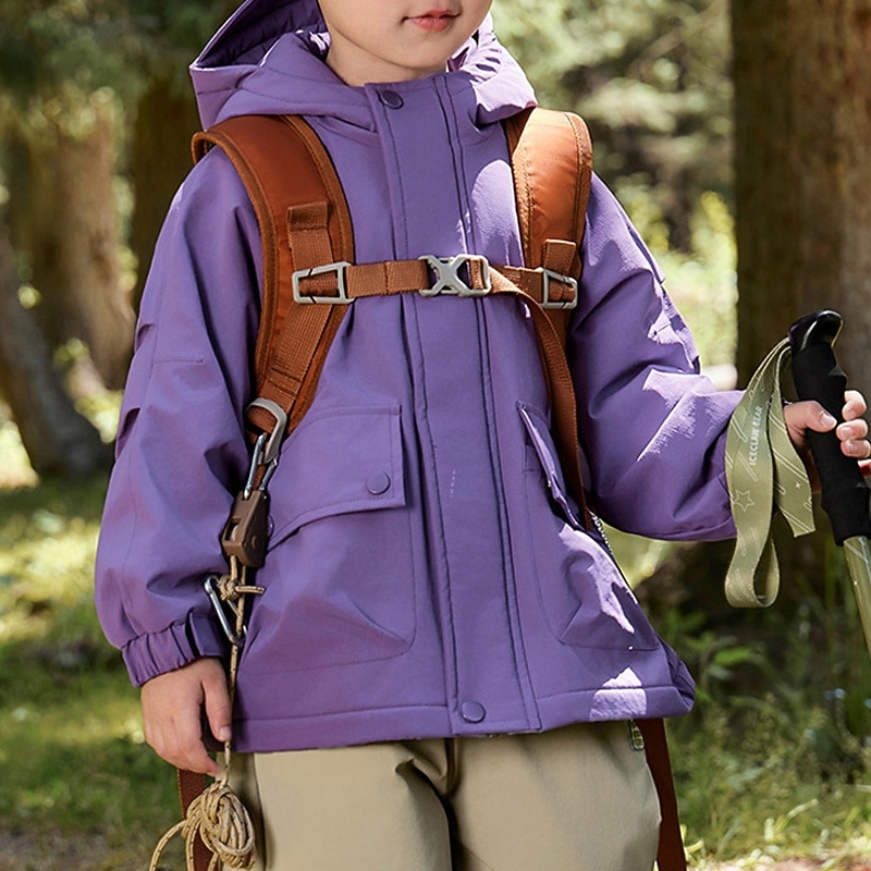 Kids Boys' Fleece Jacket Hiking Jacket Outdoor Jacket Outerwear Solid Color Long Sleeve Zipper Pocket Comfort Waterproof Windproof Coat Outdoor Fashion Daily Apple Green Purple ash-colored Spring Fall3