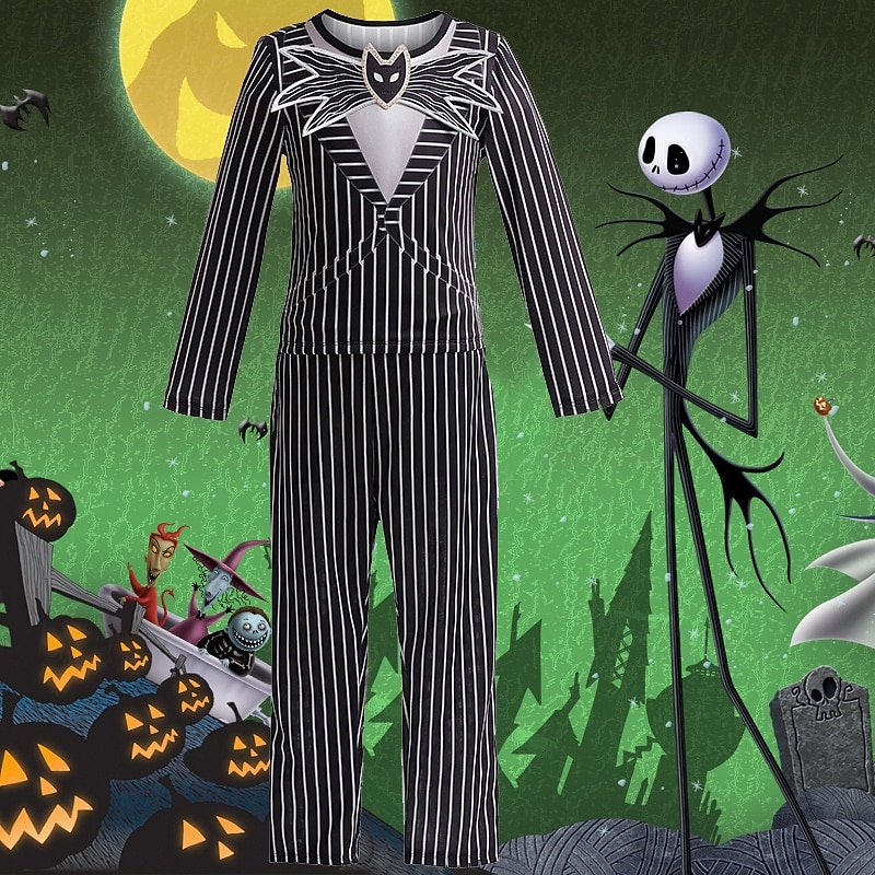 Jack Skellington Halloween Fancy Costume The Nightmare Before Christmas Horror Scary Costume Kid's Boys' Halloween Carnival Performance Party Easy Halloween Costumes Dress Up