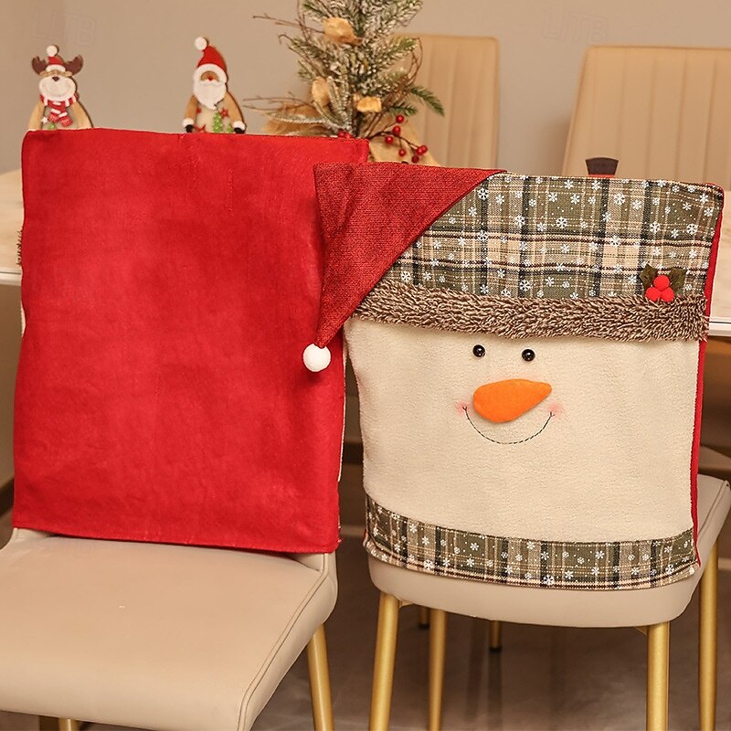 Christmas Chair Covers with Santa Claus Hat Design, Cartoon Santa with Snowflake Pattern, Festive Holiday Chair Slipcovers for Home Decoration and Dining Room3