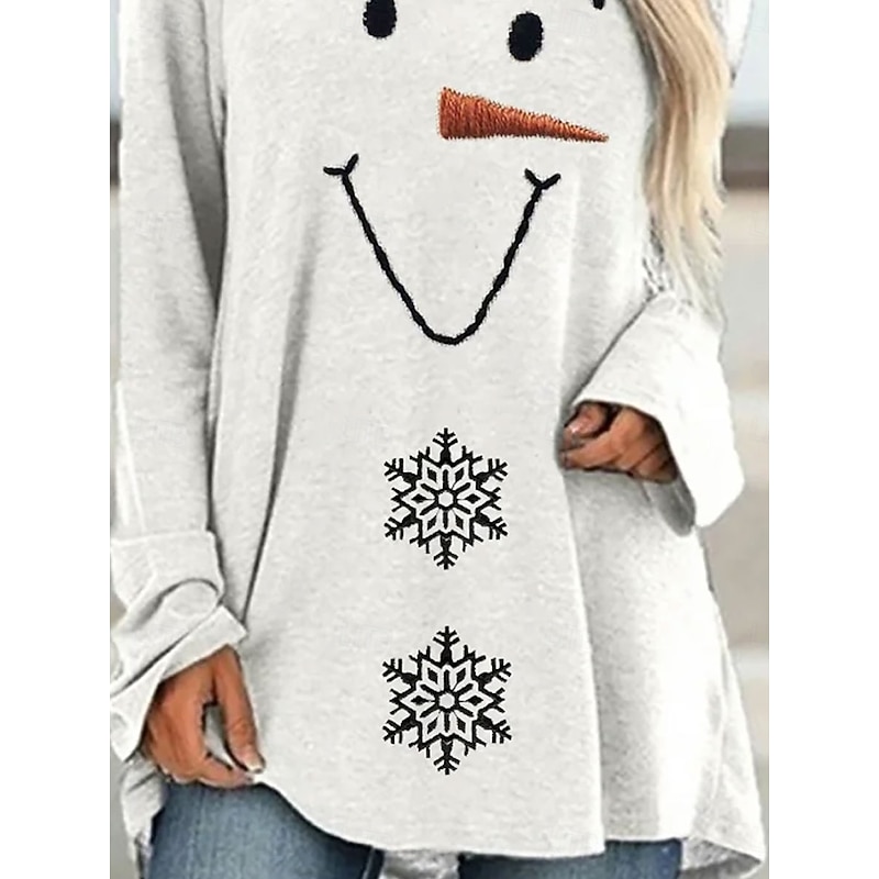 Christmas Women's T Shirt Graphic Snowman Vintage Stylish Classic Long Sleeve Crew Neck Long Tops Daily Going out Weekend Print White Spring Fall Winter3