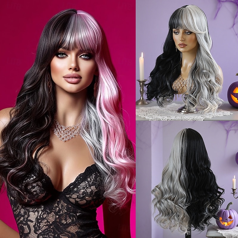 Synthetic Wig Curly Wavy Middle Part Neat Bang Wig 22 inch A3 Synthetic Hair 22 inch Women's Soft Comfy Multi-color