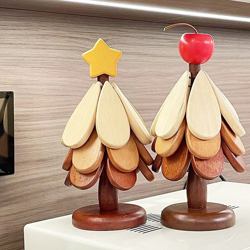Wooden Heat-Resistant Wooden Christmas Tree Coaster Creative Tree-Shaped Table Mats for Kitchen and Dining Suitable for Bowls, Teapots, Beverage Trays, Home Dining Table Decoration4