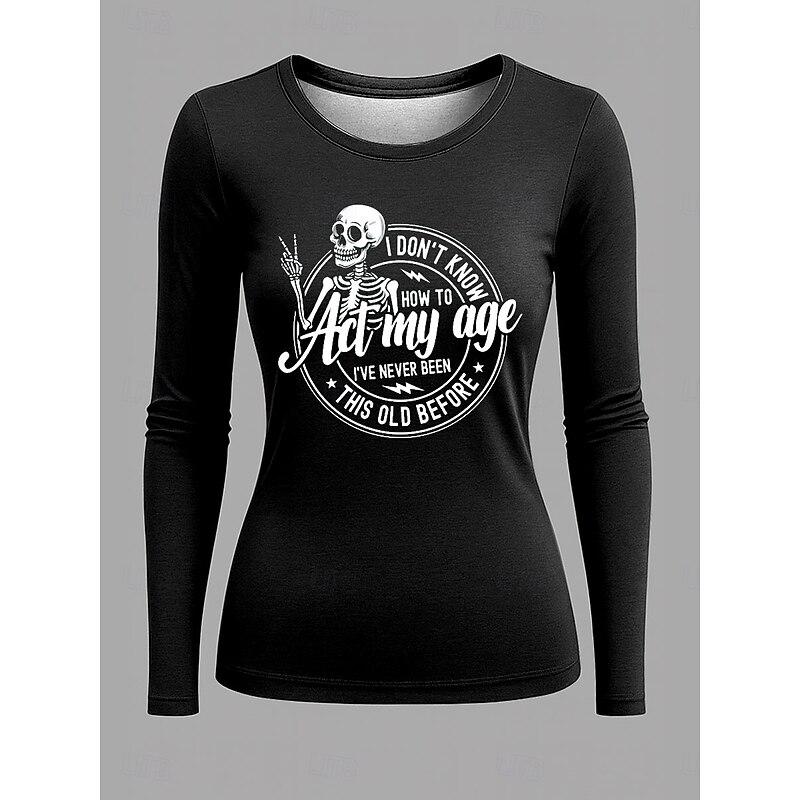 Women's T Shirt Graphic Letter Vintage Fashion Stylish Long Sleeve Crew Neck Regular Tops Daily Weekend Print Black Pink Blue Green Spring Fall3