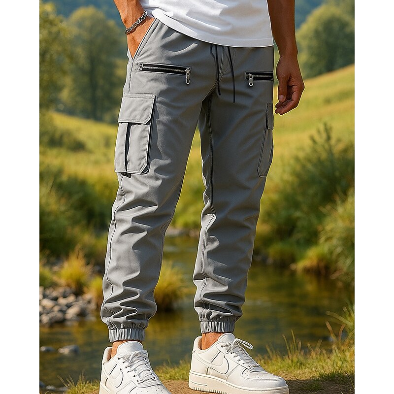 Men's Cargo Pants Hiking Pants Trousers Softshell Pants Outdoor Regular Fit Breathable Bottoms Pocket Elastic Waist Black Army Green Camping / Hiking Running S M L XL XXL3